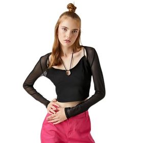 Koton 3WAL10215IK Uzun Kollu Tişört Crop Pencere Detaylı Erkek T-shirt