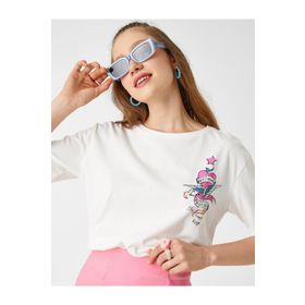 Koton 3WAL10340IK Baskılı Oversize Kısa Kollu Bisiklet Yaka Tişört