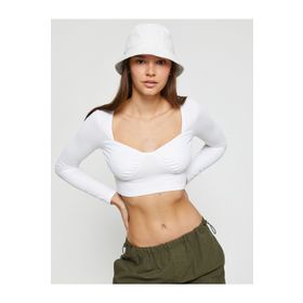 Koton 3WAL10454IK Crop Uzun Kollu Kare Yaka Bayan T-Shirt