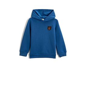Koton 3WKB10148TK Saks Mavi Erkek Çocuk Baskı Detaylı Kapüşonlu Basic Sweatshirt
