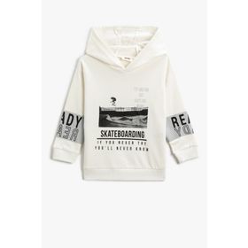 Koton 3WKB10168TK Kırık Beyaz Erkek Çocuk Baskılı Kapüşonlu Sweatshirt