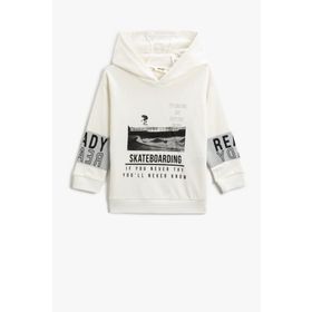 Koton 3WKB10168TK Kırık Beyaz Erkek Çocuk Baskılı Kapüşonlu Sweatshirt