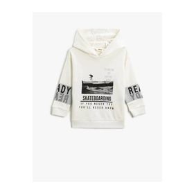 Koton 3WKB10168TK Kırık Beyaz Erkek Çocuk Baskılı Kapüşonlu Sweatshirt