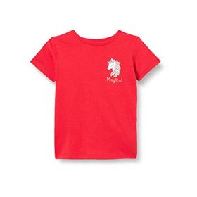 Koton 411 Kız Bebek Kırmızı Unicorn Baskılı Kısa Kollu Bisiklet Yaka T-shirt