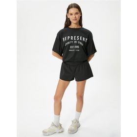 Koton 4SAK10077NK 999 Siyah Polyester Jersey Kısa Kollu Kadın T-Shirt
