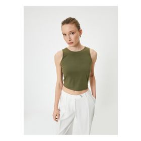 Koton 4SAK10102EK Haki Gömlek Yaka Kadın T-shirt