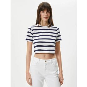 Koton 4SAK50013EK Lacivert Çizgili Kadın T-shirt