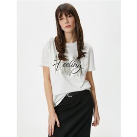 Koton 4SAK50074EK Beyaz Baskılı Kadın T-shirt