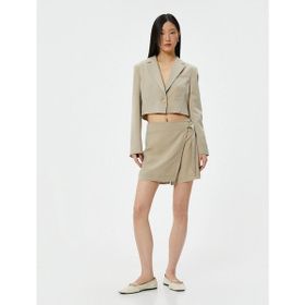 Koton 4SAK50089PW 565 Vizon Crop Kadın Blazer Ceket