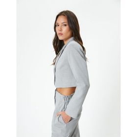 Koton 4SAK50090UW Gri Melanj Blazer Kadın Crop Ceket