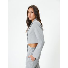 Koton 4SAK50090UW Gri Melanj Blazer Kadın Crop Ceket