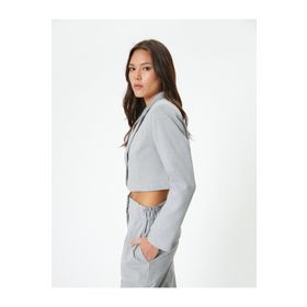 Koton 4SAK50090UW Gri Melanj Blazer Kadın Crop Ceket