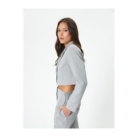 Koton 4SAK50090UW Gri Melanj Blazer Kadın Crop Ceket