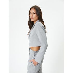 Koton 4SAK50090UW Gri Melanj Blazer Kadın Crop Ceket