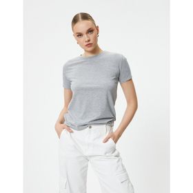 Koton 4SAK50428EK 031 Gri Baskılı Kadın T-shirt