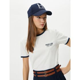 Koton 4SAL10024IK Ekru Baskılı Kolej Kadın T-shirt