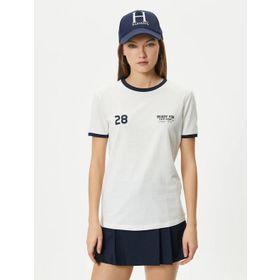 Koton 4SAL10024IK Ekru Baskılı Kolej Kadın T-shirt