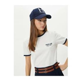 Koton 4SAL10024IK Ekru Baskılı Kolej Kadın T-shirt