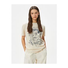 Koton 4SAL10052IK 050 Bej Pamuk Jersey Kısa Kollu Genç Kız T-Shirt