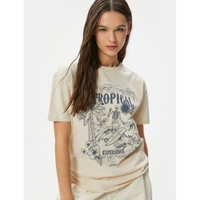 Koton 4SAL10052IK 050 Bej Pamuk Jersey Kısa Kollu Genç Kız T-Shirt