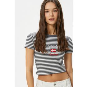 Koton 4SAL10072IK Gri Çizgili Crop Kadın T-shirt