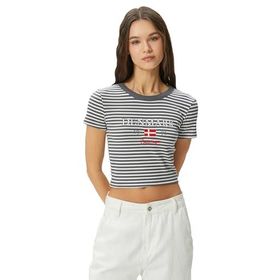 Koton 4SAL10072IK Gri Çizgili Crop Kadın T-shirt