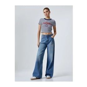 Koton 4SAL10190IK Lacivert U Yaka Kadın T-Shirt