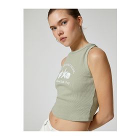 Koton 4SAL30011IK 181 Yeşil Baskılı Crop Kadın Atlet
