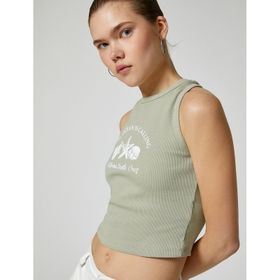 Koton 4SAL30011IK 181 Yeşil Baskılı Crop Kadın Atlet