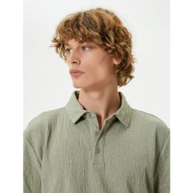 Koton 4SAM10001MK Mnt Mint Pamuk Jersey Kısa Kollu Polo Yaka Basic Erkek T-shirt