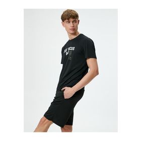 Koton 4SAM10024NK 999 Siyah Jersey Polyester Kısa Kollu Erkek T-shirt