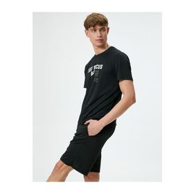 Koton 4SAM10024NK 999 Siyah Jersey Polyester Kısa Kollu Erkek T-shirt