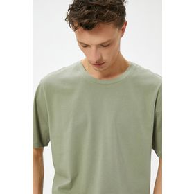 Koton 4SAM10062HK 875 Haki Pamuk Jersey Kısa Kollu Basic Erkek T-shirt
