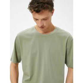 Koton 4SAM10062HK 875 Haki Pamuk Jersey Kısa Kollu Basic Erkek T-shirt