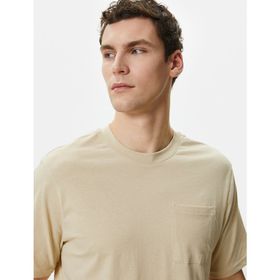 Koton 4SAM10075HK 057 Bej Basic Cep Detaylı Erkek T-shirt