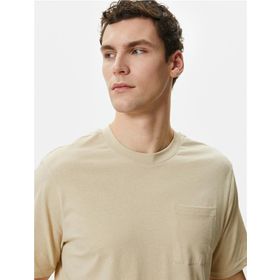 Koton 4SAM10075HK 057 Bej Basic Cep Detaylı Erkek T-shirt