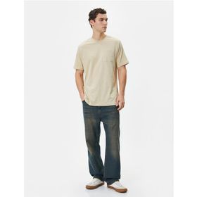 Koton 4SAM10075HK 057 Bej Basic Cep Detaylı Erkek T-shirt