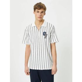 Koton 4SAM10100MK Beyaz Çizgili Erkek T-shirt