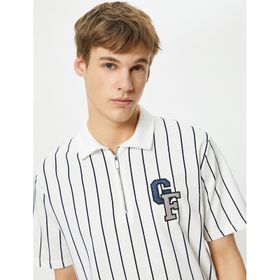 Koton 4SAM10100MK Beyaz Çizgili Erkek T-shirt