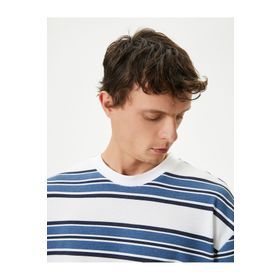 Koton 4SAM10242HK Mavi Çizgili Erkek T-shirt