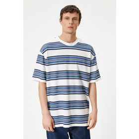 Koton 4SAM10242HK Mavi Çizgili Erkek T-shirt