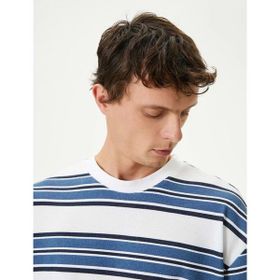 Koton 4SAM10242HK Mavi Çizgili Erkek T-shirt