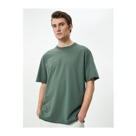 Koton 4SAM10270HK 824 Yeşil Pamuk Jersey Kısa Kollu Basic Erkek T-shirt