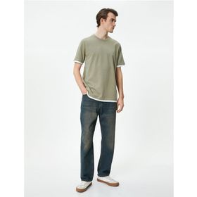 Koton 4SAM10271HK 876 Haki Jersey Kısa Kollu Basic Erkek T-shirt