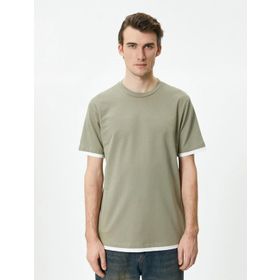 Koton 4SAM10271HK 876 Haki Jersey Kısa Kollu Basic Erkek T-shirt