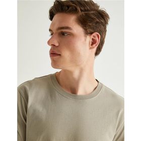 Koton 4SAM10842HK 056 Bej Jersey Kısa Kollu Basic Erkek T-shirt