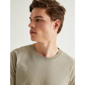 Koton 4SAM10842HK 056 Bej Jersey Kısa Kollu Basic Erkek T-shirt