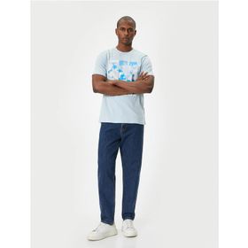 Koton 4SAM10915HK 624 Mavi Jersey Kısa Kollu Erkek T-shirt