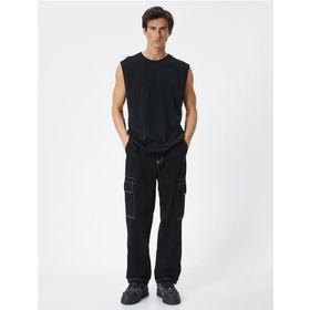 Koton 4SAM30006MK 999 Siyah Pamuk Jersey Kolsuz Erkek T-shirt
