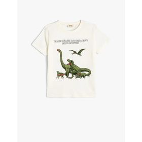 Koton 4SKB10038TK 010 Ekru Jersey Pamuk Kısa Kollu Erkek Çocuk T-shirt